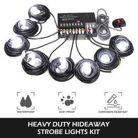 SMALLFATW Hideaway Strobe Lights Kit 8 HID Bulbs 13 Flashing Mode Memory Recall Function, 16 Feet Power Cord with Controller, Emergency Strobe Lights for Trucks Vehicles, White