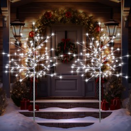 Baquler 2 Pack 5Ft Outdoor Christmas Decoration Pathway Light Stake Frosty Snowflake Christmas Tree White Light Pre Lit for Outside Yard Garden Lawn Patio Walkway Christmas Holiday Decoration