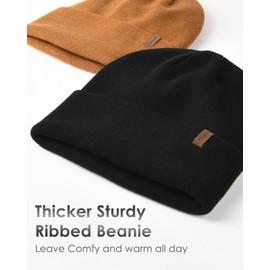 FURTALK Men's Knitted Cuffed Winter Hat Plain Beanies Skull Cap