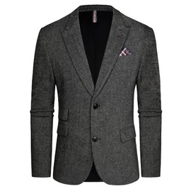 Herringbone Tweed Blazer for Men British Wool Blend Sport Coat Jacket Office Work Black White Herringbone L
