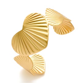 WOWORAMA Chunky Heart Cuff Bracelet for Women Gold Plated Striped Heart Shell Bangle Bracelets Gold Wide Seashell Cuff Bangles Statement Bracelet, Adjustable Size, Alloy, no gemstone