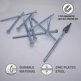 Marcopol (Pack of 12) DIN 571 Zinc Plated Steel Hex Wood Screws M8 x 160mm Screws Hex Head Screws Hex Head (12, M8 x 160mm), Silver