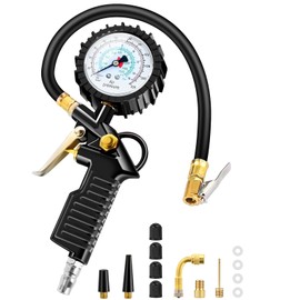 BURNNOVE Tyre Pressure Gauge 3-in-1 Tyre Inflator 220 PSI with 4 Measuring Units PSI, BAR, KPA, KG/CM² and Extensive Accessories, Suitable for Car, Motorcycle and Bicycle
