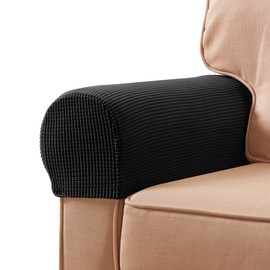 SUBRTEX Stretch Couch Arm Covers Set of 2, Checkered Sofa Arm Slipcovers, Anti-Slip Armrest Covers for Recliner and Armchairs, Pet Proof, High Stretchy, Hook & Loop Tape, Black