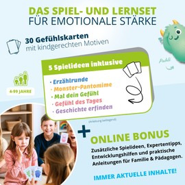 Emotional Monster Card Set for Children - 30 Emotional Play & Flashcards from 4-99 Years - Sentiment Cards with Monster Illustrations - Educational Value for Family, Nursery, School & Therapy