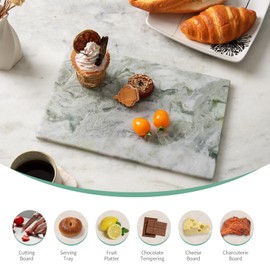 Koville Green Marble Cutting Board for Kitchen Countertop, 12" x 8" Real Marble Pastry Board Stone Slab Stone Cheese Boards for Home Decor, Bathroom Perfume Tray Candle Plate(Bianco Palomino)