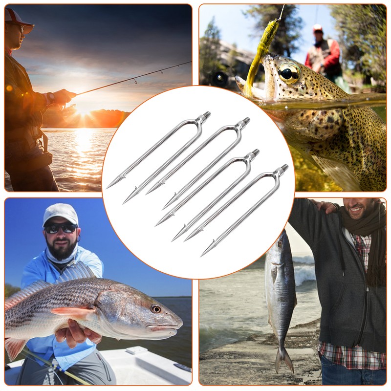 4 pcs Stainless Steel 2 Prongs Harpoon Gig Gaff Hook