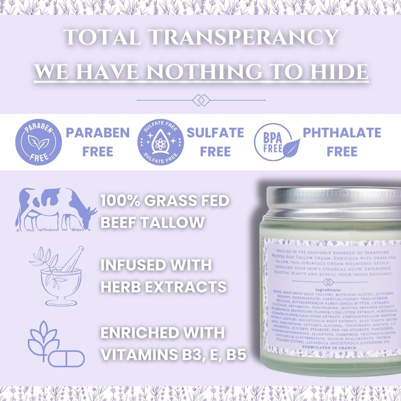 Seraphime Whipped Beef Tallow for Skin Care, Organic Pure Grass