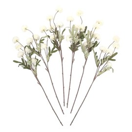Realset Artificial Pompon Mum Flowers Bouquet, Faux Silk Chrysanthemums with Stems for Vase and Table Decor, Mini Fake Kiku Flower Wedding Arrangements, Ivory White,6pcs