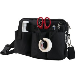 Multi-functional Waist Pouch, Nurse Pouch, Waist Bag, Gusset, Horizontal Type, Double Zipper, 11 Pockets, Pen Holder, Tools, Stationery, Small Items, Work, Nursing, Carabiner, Shoulder Strap Included,