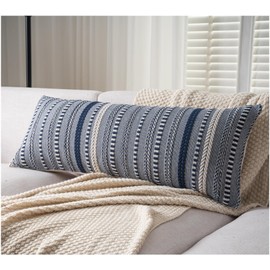 Boho Lumbar Pillow Covers 14x36 Long, Farmhouse Decorative Couch Pillow Cases, Navy Blue Accent Pillows of Bed, Sofa Bedroom Living Room Home Decor Cushion Cover, Pack of 1