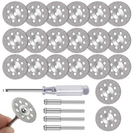 FOTYBEI 545 Diamond Cutting Wheel (30mm) 20pcs with 402 Mandrel (3mm) 4pcs and Screwdriver for Dremel Rotary Tool Stone Glass Cutting Discs