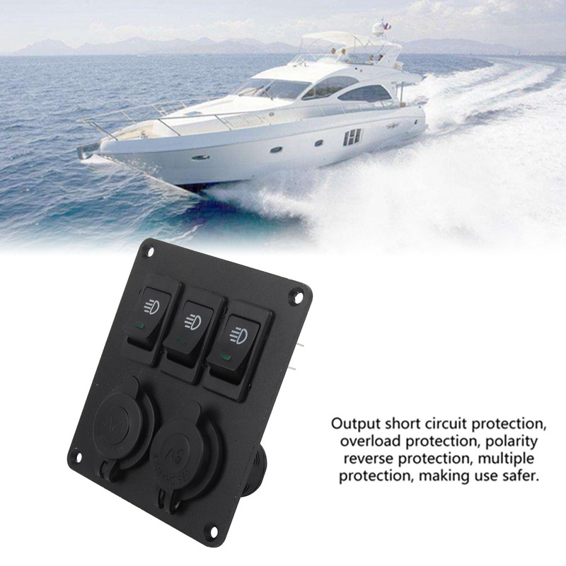 Car Marine 3+2combination LED Single Rocker Green Light Switch+Car Charger