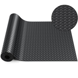 Breling 16 in x 10 ft Rubber Flooring Rolls Mats, Heavy Duty Diamond Plate Garage Floor Mat, PVC Water/Stain Outside Stall Resistant Parking Rv Trailer Flooring Black