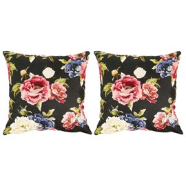 Homxi Set of 2 Cushion Covers 18x18,Red Green Black Floral Sofa Cushions Waterproof Linen Double Sided Pillows Decorative