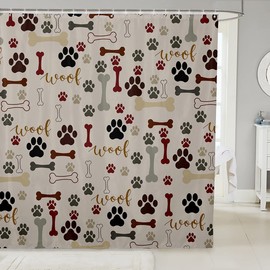 Dog Paw Print Shower Curtains,Bone Pattern Bathroom Curtains for Kids Teens Girls Boys,Pet Animal Cartoon Waterproof Bath Curtains,with 12 Hooks Suits for Bathtub, 72" W x 72" L