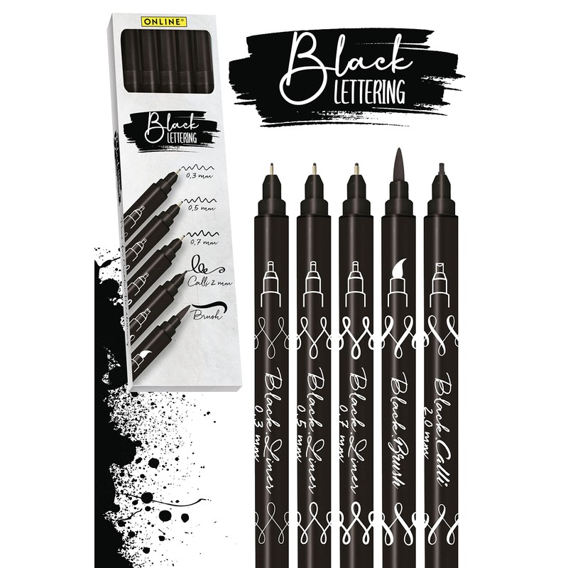 Online Black Hand Lettering Set | 5 Calligraphy Pens in