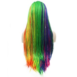 Braided Wigs for Women Colorful Lace Front Wigs Pre Plucked Hairline Braids Wig Long Straight Pink Blue Green Orange Purple Micro Cornrow Box Braid Wig Glueless Synthetic Heat Resistant 26Inch