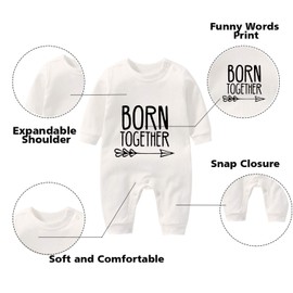 YSCULBUTOL Baby twins bodysuit with hat Born together friend forever baby boy clothes Toddler girl clothes Baby shower (White Bfbodysuit, 4-6 Months)