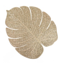 Set of 6 Place Mats Hollowed Leaves Place Mat Washable Place Mat Decorative Non-Slip Plastic Place Mats for Kitchen Table (Gold B)