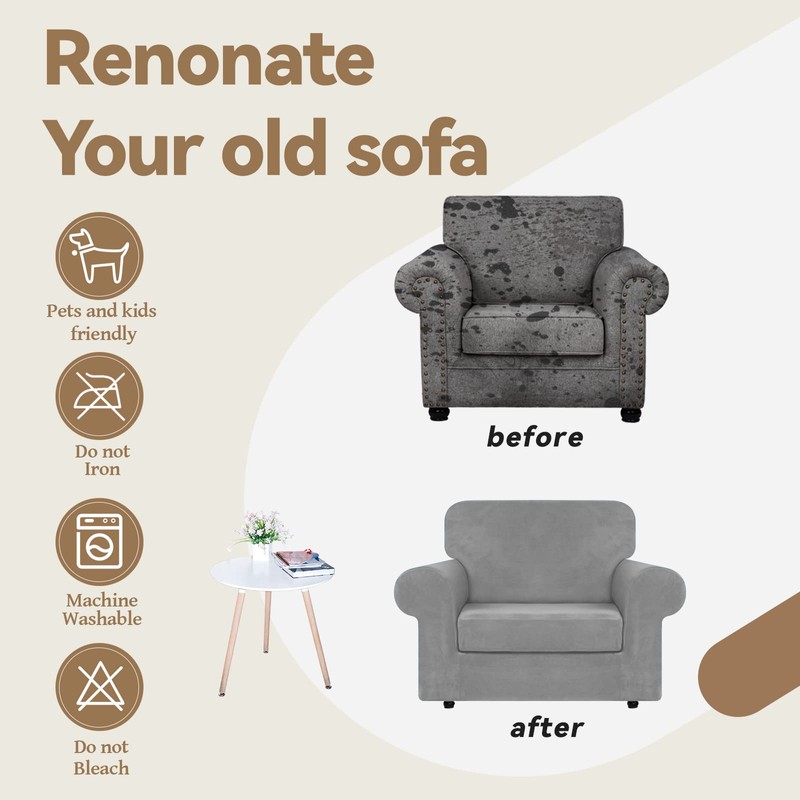 WEERRW Velvet Stretch Chair Sofa Slipcover - 2 Pieces Luxury