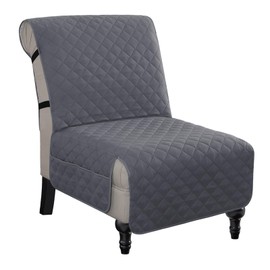 H.VERSAILTEX Water Resistant Accent Chair Cover Reversible Quilted Accent Chair Covers Without Arms Thick Soft Durable Accent Chair Cover with Anti-Slip Buckle Washable, Grey/Beige