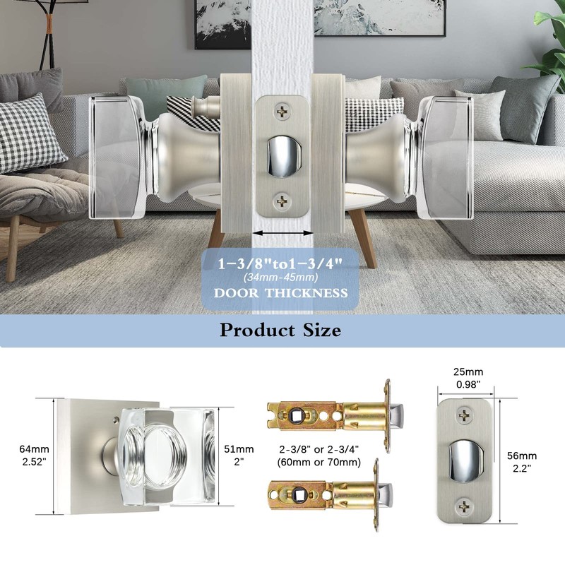 coolnews Glass Door Knobs Interior, Privacy Bathroom Bedroom Crystal Door