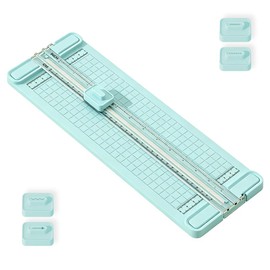 Tagliacarte A4 per Scrapbooking, Taglierina Carta 4 in 1 da 310 mm con Testine Intercambiabili, Taglio Dritto, Tratteggiato, Ondulato e Cordonatura, Ufficio e Scuola (blu)