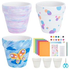 WEBEEDY 3 Sets Ceramic Flower Pot Paint Kit Paint Your Own Butterfly Theme Flower Pot with Cardstock,Twist Stick,Paints, Brushes and Instruction for Adults Beginner DIY Craft Kit for Home Decor