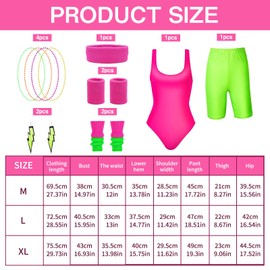 HIQE-FL 80s Accessories Outfit Women, Women's 80s Workout Costume, 80s Outfit Women's 80s Accessories, with Bum Bag, 4 Beads Neon Necklaces, for Carnival, Fancy Dress, Theme Party