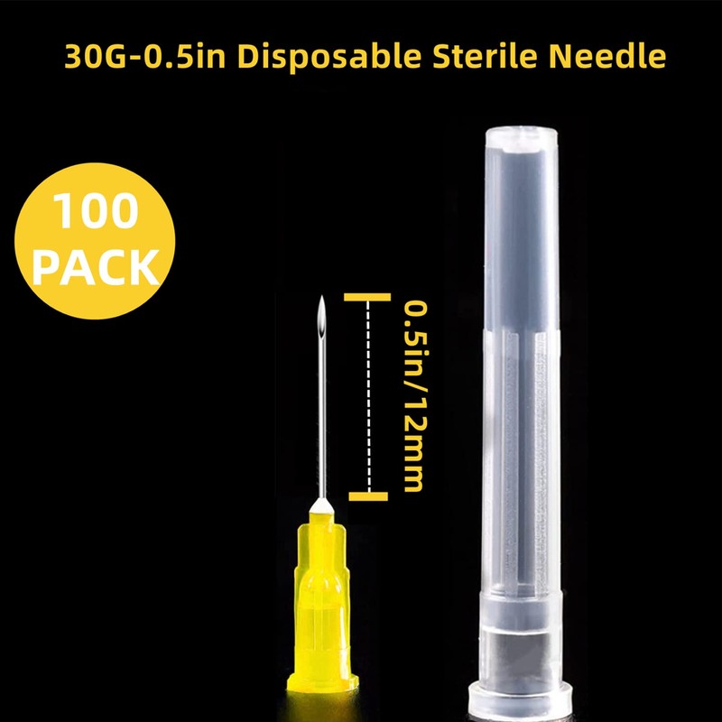 100 Pack - 30Gauge 1/2 Inch 13mm Sterile Disposable Injection