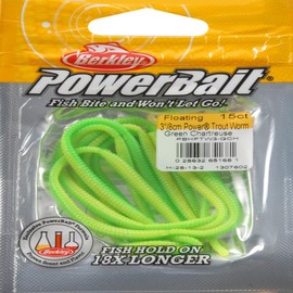 Berkley PBHFTW3-GCH FW Power Floating Trout Worm Fishing Bait, Green Chartreuse