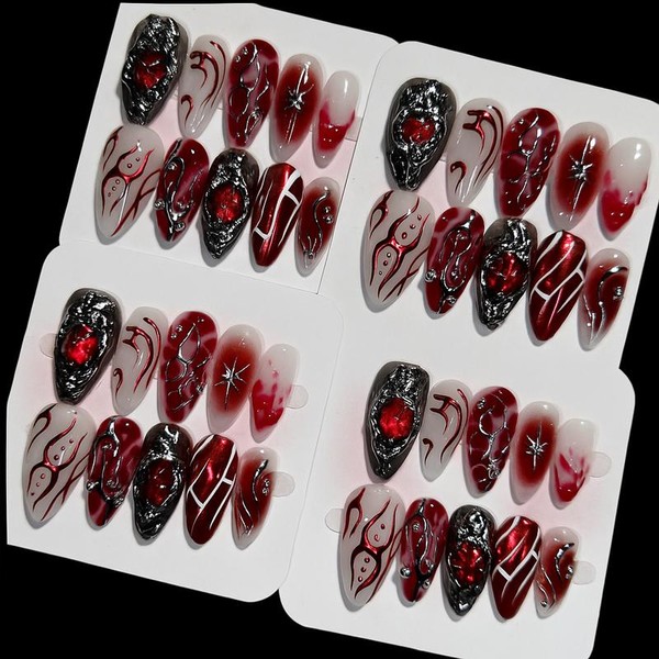 Gothic Red Black Nail Set Luxury Press On Nails with