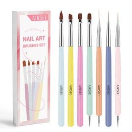 AIRSEE Gel Polish Nail Art Brushes set, 7PCS Nail Art Design Tools with Nail Liner Carved French Dotting Pen Clean Up Brush, DIY Manicure Tools Gift for Women