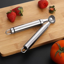 Silver Stainless Steel Strawberry Huller and Tomato Stem Corer Tool Multi-Function Stainless Corer and Pitter Remover for Strawberry Gadgets Kitchen Tool Blade Craft Fruit Tools