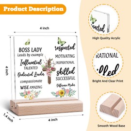 Boss Lady Gifts for Women Boss Gift for Women Acrylic Plaque Office Appreciation Keepsake for Leader Thank You Farewell Retirement Clear Desk Decorative Acrylic Plaque with Wooden Stand Office Decor