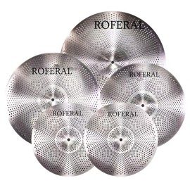Low Volume Cymbal Pack Mute Cymbal Set 5 Pieces, 14"hi-hat+16"crash+18"crash+20"ride,sliver