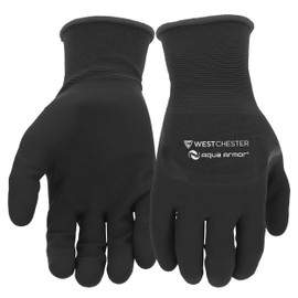 West Chester Men's Aqua Armor Sandy Nitrile Coated Winter Work Gloves, Water Resistant, Terry Acrylic Inner Liner, Nylon Shell, Black, Large (93065-L)