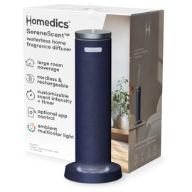 Homedics SereneScent Fabric Rechargeable Waterless Diffuser, Use with Homedics SereneScent Oil 120ml (Sold Separately) Cordless Aromatherapy, Adjustable Mist & Timer, 6 Calming Lights, Future Dusk