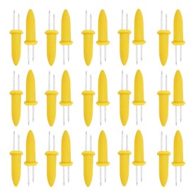 30 Pcs Stainless Steel Corn Holders, Sweetcorn Twin Forks for Grilling and Cooking, Durable Corn Cob Skewers for Home, Camping & Barbecues, Includes Yellow Handles for Easy Grip