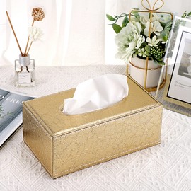 TOLIDA Tissue Box Rectangular Cosmetic Tissue Box Faux Leather Tissue Box with Golden Flash Tissue Holder 25 x 14 x 11 cm Tissue Box for Dining Room Living Room Bedroom Car Office Hotel