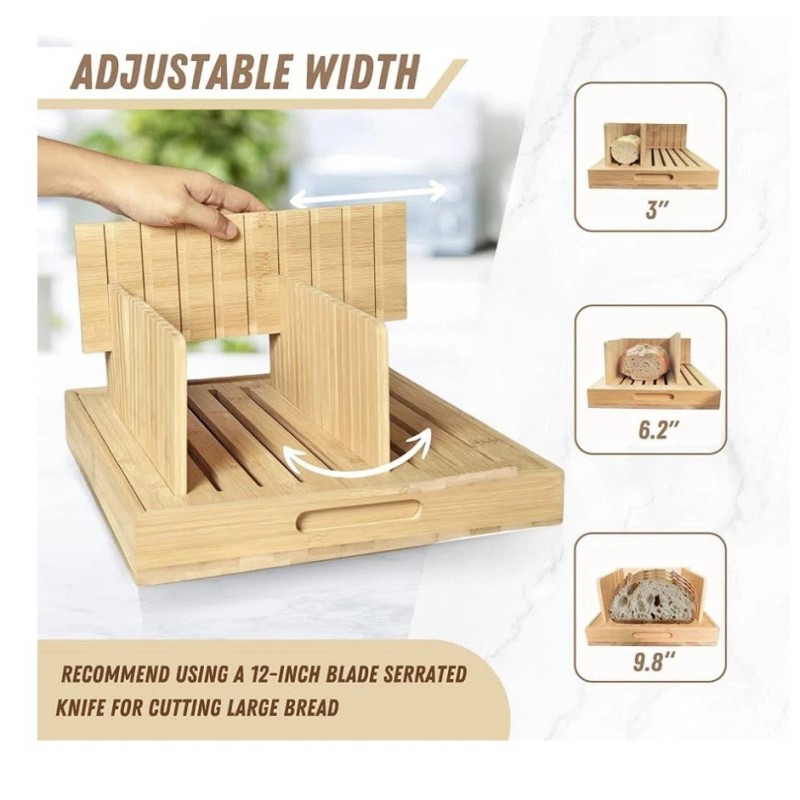 Kenomaza Bread Slicer W/Adjustable Cutter, Crumb Tray & charcuterie Board