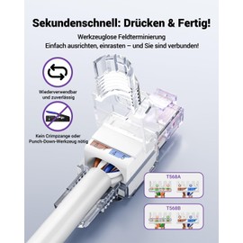 VCELINK RJ45 Plug Toolless Network Connector Cat7 Toolless Cat6 Transparent Purple 6 Pack