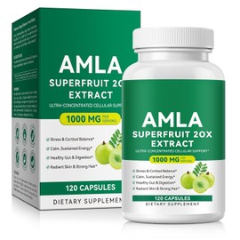 Amla Capsules, 20:1 Amla Extract Herbal Supplement, Indian Gooseberry with Antioxidants, Vegan, Non-GMO, 120 Capsules