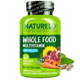 NATURELO Teen Multivitamin - Whole Food Multivitamin for Teenage Boys - Minerals Supplement for Active Kids - with Plant Extracts - Non-GMO - Vegan & Vegetarian - 60 Capsules