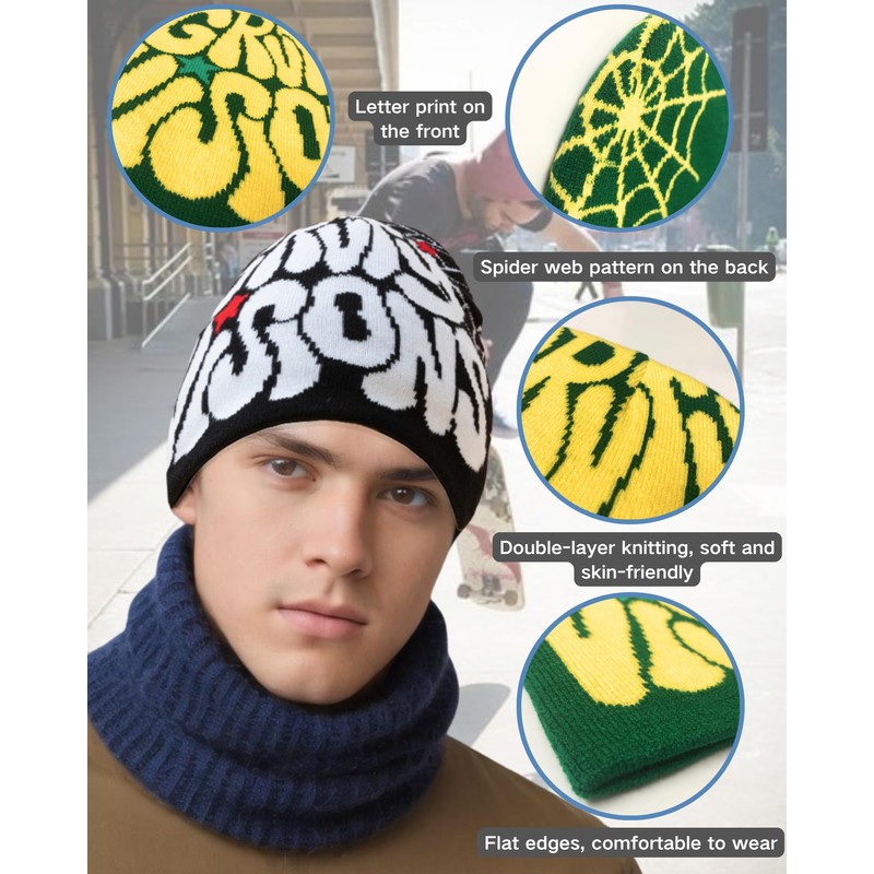 yolrdiw Women Beanie Y2k Letter Graphic Soft Warm Knitted Hats