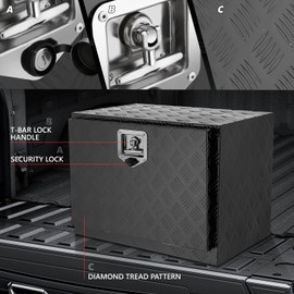 DNA MOTORING Truck Tool Box Lockable Storage Box, Truck Bed Tool Box Truck Bed Organizer Aluminum Truck Tool Boxes for Bed of Truck, w/Lock & Keys, 19.5" L X 19.5" D X 18" H, Silver, TBOX-T5-003-BK