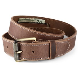 Men’s Money Full Grain leather Belt, Hidden zipper Pocket, USA,classic BROWN,MB20,size 30