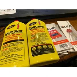 Ronsonol Lighter Fuel Package( 2)  8 ounce fuels 18 flints and 3 wicks