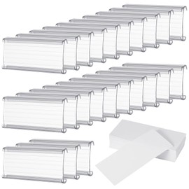 100 Pcs Wire Shelf Label Holders, 3" x 1.33" Clear Plastic Retail Label Clips with White Paper Inserts, Shelving Storage Bin Tags, Removable Display Signs, Easy-to-Use